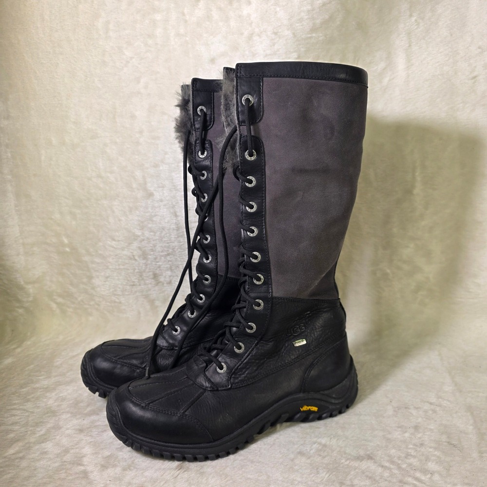 UGG Australia Adirondack Tall II Black Leather Suede Winter Boots Womens 9.5